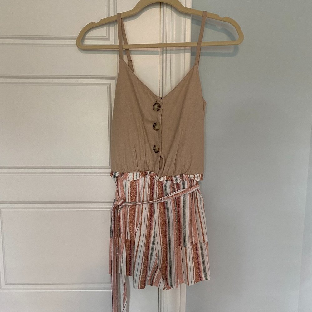 Tan/Stripes Sleeveless Romper